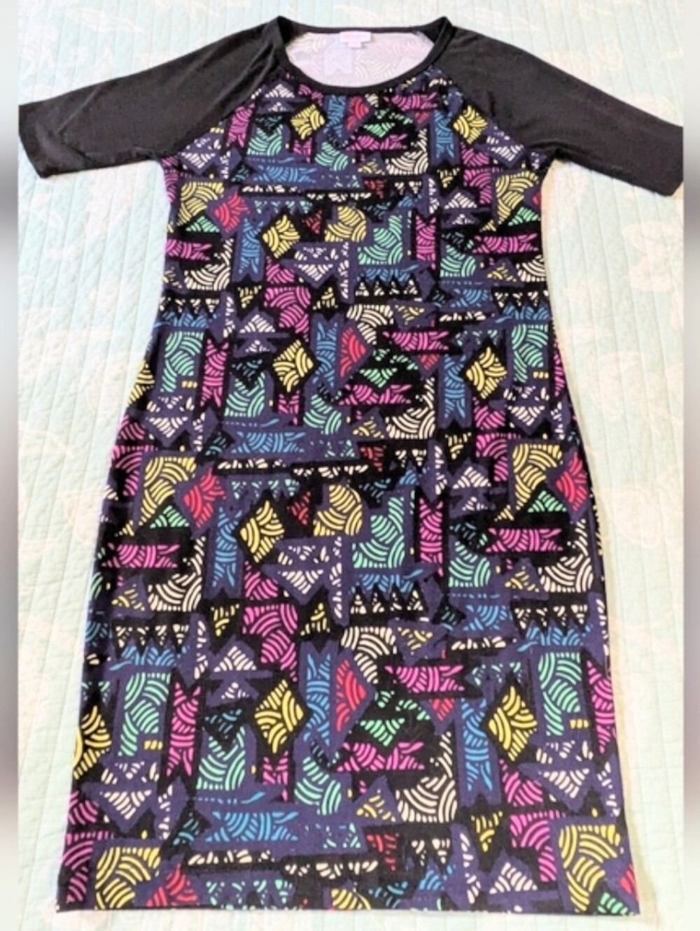 LuLaRoe Eye Catching Dress with Black and Multicolor Pattern. Size M.
